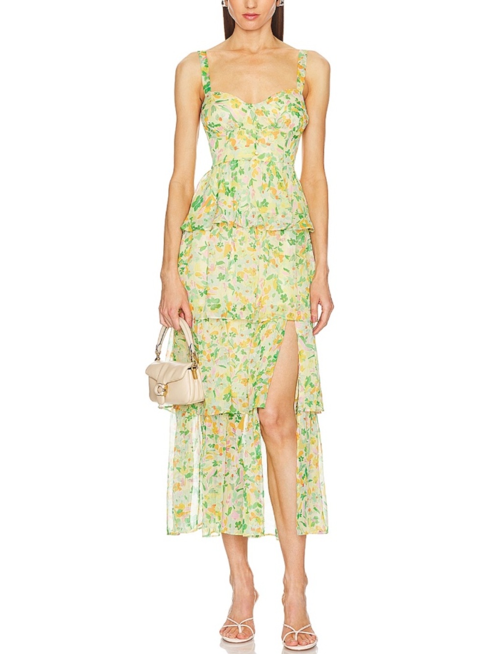 NEW ASTR The Label Midsummer Sweetheart Tiered Midi Dress